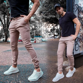 Calça Masculina Jeans Skinny bAllAd Com Lycra Jogger Creme