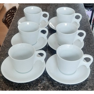 Jogo 6 xícaras Café/Chá com pires - 190ml Cabo prático - Porcelana branca (1)