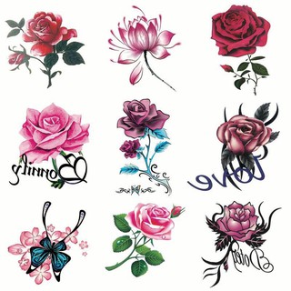 52pçs Tatuagens Tatuagem Feminina À Prova D 'Água Flor Rosa Borboleta Personalidade
