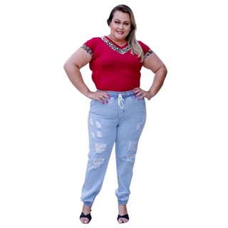 Calça Feminina Jogger Jeans Destroyed Rasgada Plus Size (1)