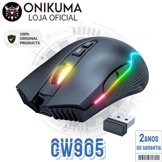 Mouse para jogos sem fio RGB preto Onikuma CW905, mouses de computador recarregáveis com retroiluminação RGB, 5 DPI ajustáveis até 3600, mouse ergonômico para laptop com 7 botões