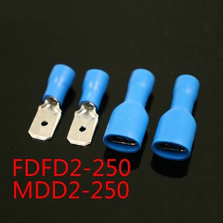 50 Pcs (25 Pares) 16-14AWG Conector Duplas Crimp Terminal Feminino Masculino Elétrico Azul FDFD2-250 MDD2-250