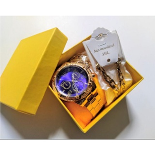 Relógio Masculino Dourado Grande + Cordão 18k Luxo Folheado Aço Inoxidavel