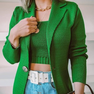 Conjunto blazer e cropped de tricô tricot conjunto feminino cropped blazer conjunto luxo