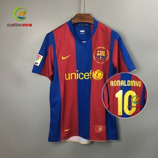 07/08 Camiset Barcelona Retro Home de futebol RONALDINHO #10 Uniformes de futebol 2007/2008
