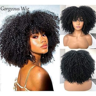 Perucas curtas encaracoladas afro com franjas perucas Kinky encaracolado de cabelo sintético para mulheres negras