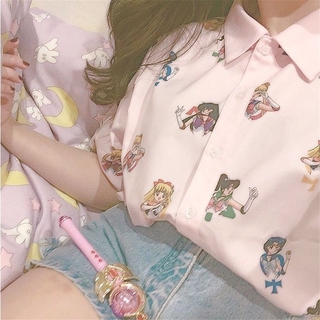 Camisas Anime Sailor Moon Rosa Manga Curta Camiseta Harajuku Roupas Femininas 2019 Cosplay Bonito Kawaii Tops