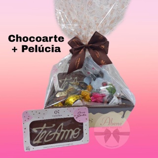 Cesta com Chocolates Cacau Show | Mini Presentes Cacau Show | com Chocoarte e Pelúcia