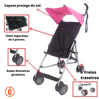 Carrinho Bebê Passeio Compacto Cool Baby Style Rosa (1)