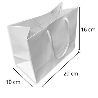 Sacola de Papel Branco 120g 20x16x10 (50 unidades - P) várias cores de alças (2)