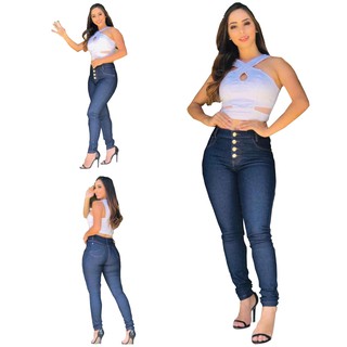 Kit com 2 Calças Jeans feminina Destroyed Hot Pants Levanta Bumbum Cintura Alta skinny (1)