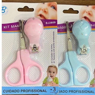 Kit Unha Baby com 2 pecas - Tesourinha e Cortador de Unha - Kit Manicure Baby Azul ou Rosa - BJ2609
