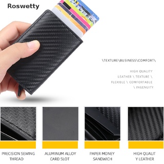 Roswetty Carbon Fiber RFID Blocking Men's Credit Card Holder Leather Bank Card Cardholder BR