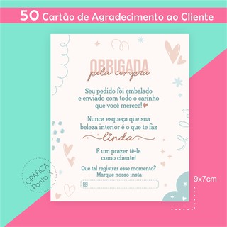 50 Cartões de Agradecimento ao Cliente OBRIGADA PELA COMPRA