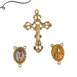 5 Entremeios Resinados Nossa Senhora de Fátima e 5 Crucifixos Italianos Dourados Para Fazer Terço