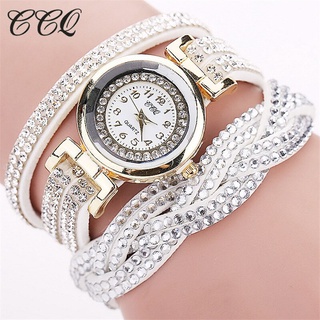 Fashion Women Leather Rhinestone Bracelet Watch Quartz Watch