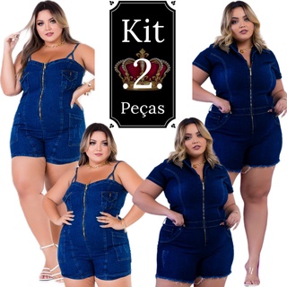 Kit 2 Macacão Jeans Plus Size Feminino Lycra Premium Estica [KIT_LUXO]