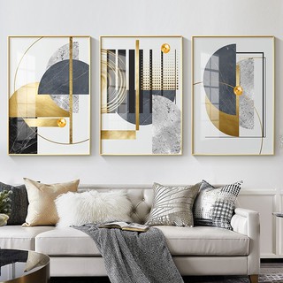 Quadro decorativo 3 peças 40x60 padrão de arte geométrica abstrata moderna dourada para sala quarto