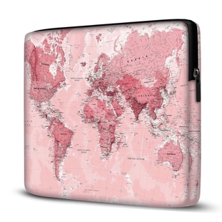 Capa Pasta Maleta para Notebook em Neoprene Vários Tamanhos - Mapa Mundi Rosa