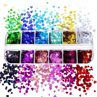 Jen Lantejoulas De Preenchimento De Resina Epóxi Com Glitter Holográfico Em Formato De Coração 12 Grades / Caixa