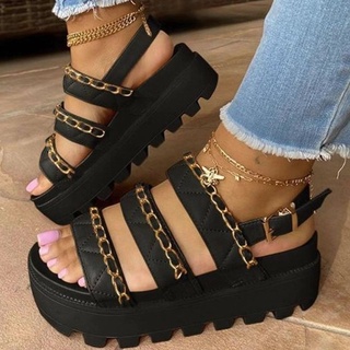 Sandálias Das Mulheres 2021 Moda Cunha Plataforma Gladiador Fivela De Tiras Do Dedo Pé Aberto Sapatos De Verão Sandalias Mujer