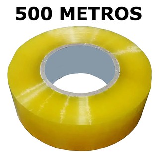 Fita Adesiva Larga 500m Transparente/Amarela Grande Embalar Caixa e Encomendas Embalagem Durex