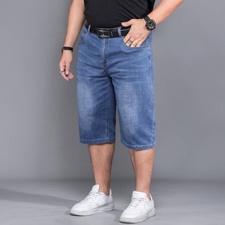 jeans masculinos plus size calças masculinas calças de tamanho mais Summer Fat Shorts Men Plus Fertilizer para aumentar Denim Sete Calças Esticão de meia-idade Stretch Solto Calças de tendência de gordura reta (1)
