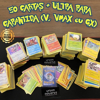 Lote com 50 Cartas Pokemon Sem Repetidas + Ultra Rara Garantida (V, Vmax ou GX)
