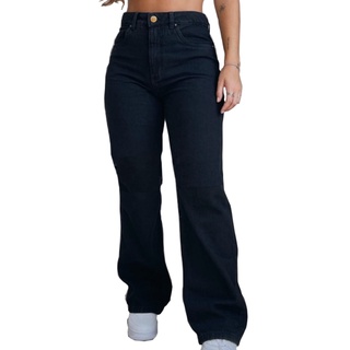 Calça Wide Leg Pantalona Jeans Versão lisa PRETA Jeans Premium Moda Gringa BELLABONIITA Analia Fanco