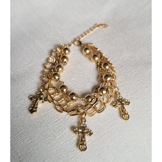 Pulseira Bracelete folheado ouro dourado amuleto São Bento Cruz Sagrada Folha Costela de Adão