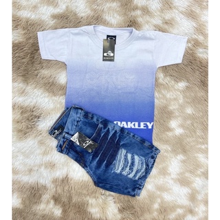 Conjunto Camiseta Degrade Com Bermuda Jeans Oakley Masculino Infantil..