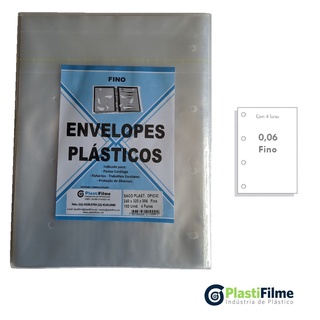 Envelope Plástico 24x32x0,06 C/4 Furos Plastifilme 100 Unid.
