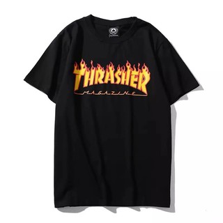Camiseta Com Estampa De Texto Chama Thrasher streetwear Moda Verão (P-Gg)