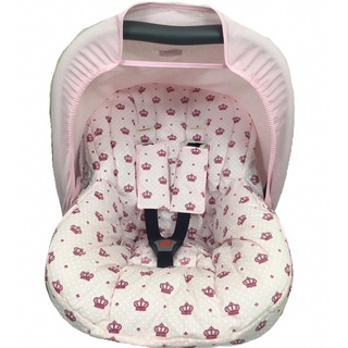 Capa forro acolchoado para aparelho bebê conforto com protetores para o cinto e mais capota solar cor coroa rosa (1)
