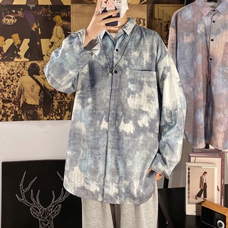 【Kin18】 Camisa de manga comprida tie-dye, estilo vintage, moda