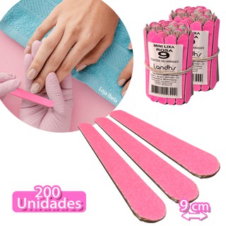 200 Mini Lixa de Unha Manicure Pedicure Rosa 9cm Landhs
