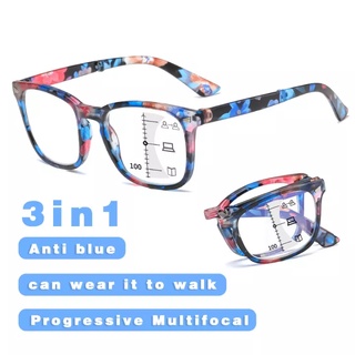 Homens e mulheres dobráveis ​​óculos de leitura multifocais progressivos / óculos de leitura inteligentes anti-luz azul lupas de leitura