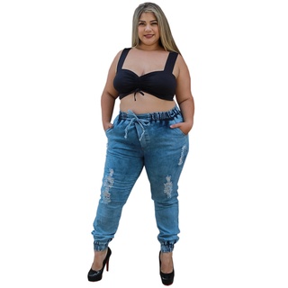Conjunto Feminino Jaqueta E Calça Jeans Jogger Plus Size (2)