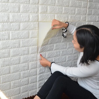 Adesivo de parede 3D Papel de parede Tijolo Branco Antimofo Decoração de casa