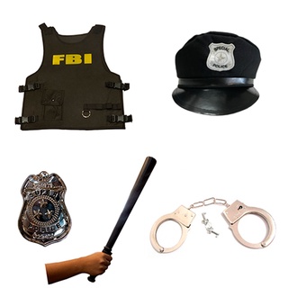 Fantasia Policial FBI Adulto - Kit 1 - colete, quepe, distintivo, cassetete e algema