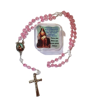 terço santa monica maes que oram pelos filhos rosa cristalizado cristal religioso