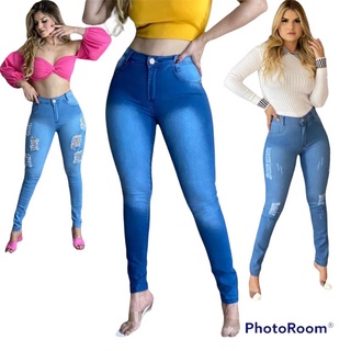 Kit 3 Calças Jeans com Lycra Cintura Alta Skini Levanta Bumbum Blogueira