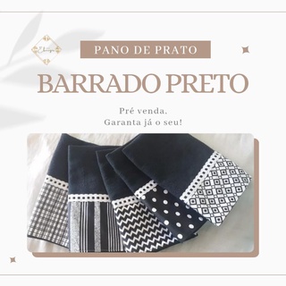 Kit 3 peças Pano de Prato Preto Barrado
