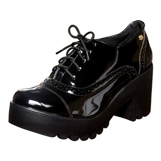 Sapato Feminino Oxford Salto Tratorado Preto Verniz (3)