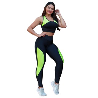 Conjunto de academia feminino fitness calça legging + cropped roupa de treino (3)