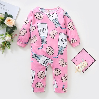 Newborn Baby Boys Girls Cute Milk Cookies Long Sleeve Jumpsuit Soft Pajamas Onesies (4)