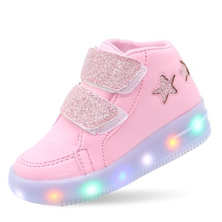 Tenis Bota botinha LED Luz estrela rosa Infantil feminino