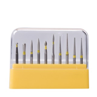 10 Pc/Caixa Dental Polimento bur Amarelo/Kit/Alta Velocidade Broca De Diamante Rebarbas