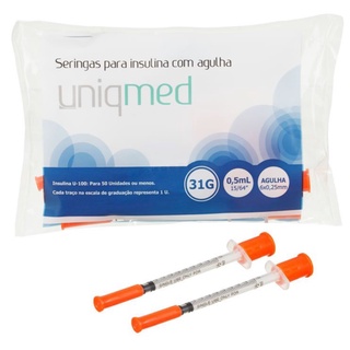 Seringa para insulina com agulha 31G 0.5ML 6x0,25mm 10-unidades uniqmed