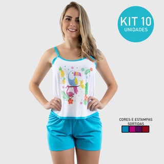 KIT 10 Pijama Feminino Curto Malha Short Doll Atacado (1)